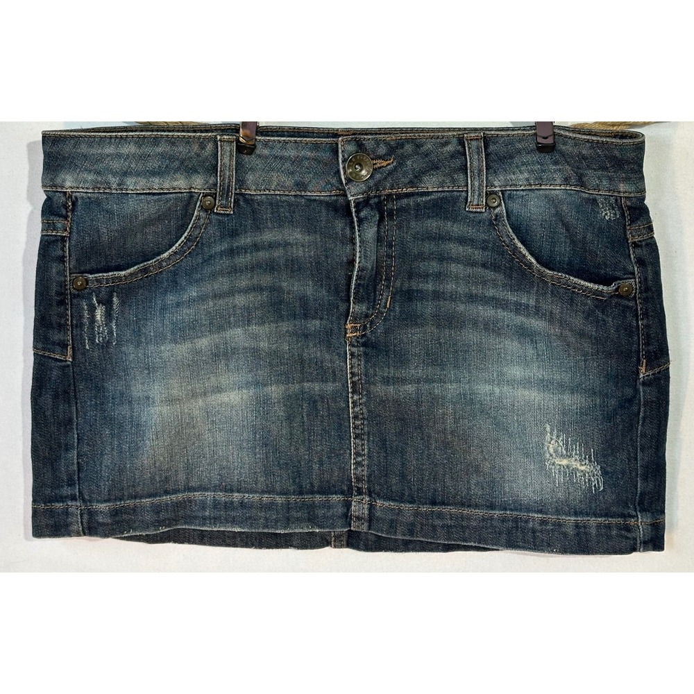 Sisley Denim Mini Skirt Distressed Low Rise Womens 29 / S Blue Festival